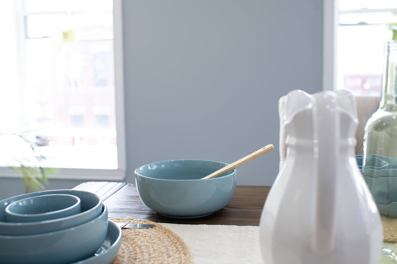 Elanze Designs Bistro Glossy Ceramic 8.5 inch Pasta Bowls Set of 2, Ice Blue