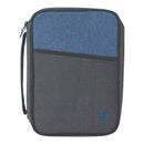 Blue and Gray Reinforced Polyester Bible Cover Case with Handle, Large
