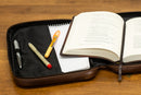 Brown Zipper Pocket Leather Distressed Bible Cover Case with Handle, X-Large