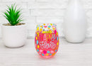 Happy Hour Pink Dot 8 ounce Glass Stemless Wine Glass