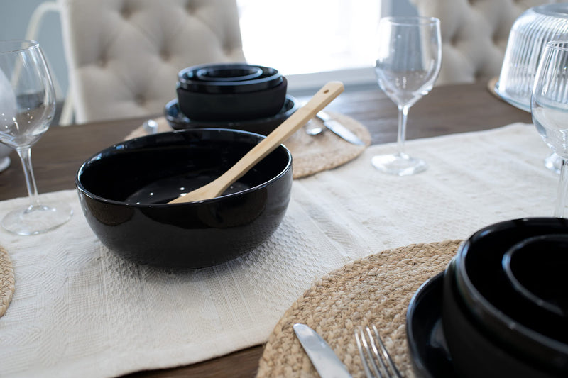 Elanze Designs Bistro Glossy Ceramic 8.5 inch Pasta Bowls Set of 2, Black