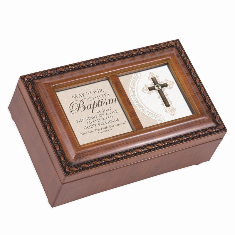 May Your Childs Baptism Woodgrain Music Box Plays Amazing Grace