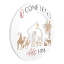 P. Graham Dunn Come Adore Him Winter White 20 x 16 Wood Holiday Oval Nativity Shaped Sign
