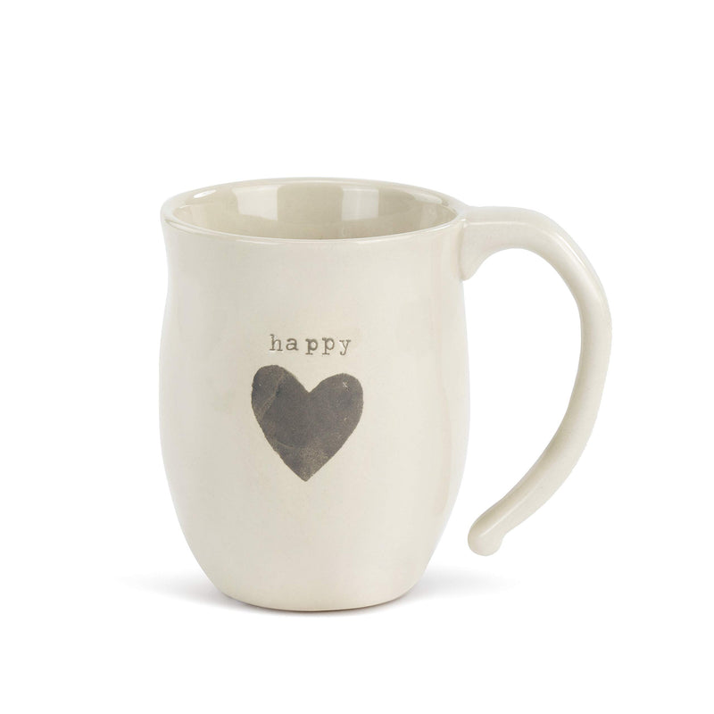Happy Heart Cream Inspirational 16 ounce Ceramic Stoneware Coffee Mug