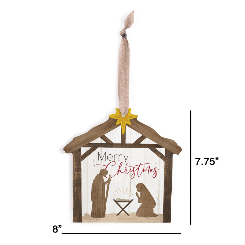 P. Graham Dunn Merry Natural Brown 8 x 7.75 MDF Wood Holiday Decorative String Nativity Sign