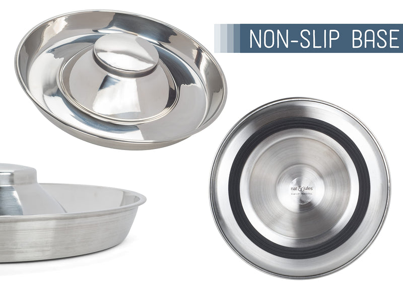 Nat & Jules Medium Silver Tone 12 inch Stainless Steel Metal Feeding Bowl For Litter