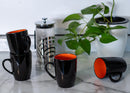 Color Pop Orange Black Exterior 16 ounce Glossy Ceramic Mugs Matching Set of 4