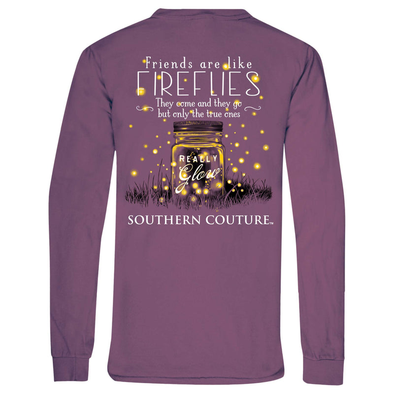 Southern Couture Friends Like Fireflies Berry Purple Cotton Fabric Long Sleeve T-Shirt
