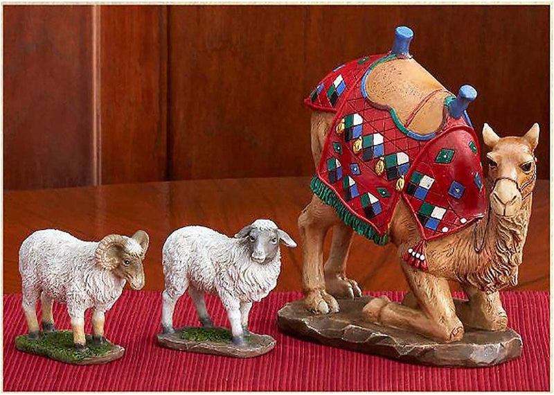Set of 3 Kneeling Camel and Two Awassi Sheep Nativity Figurines - 14 inch Scale