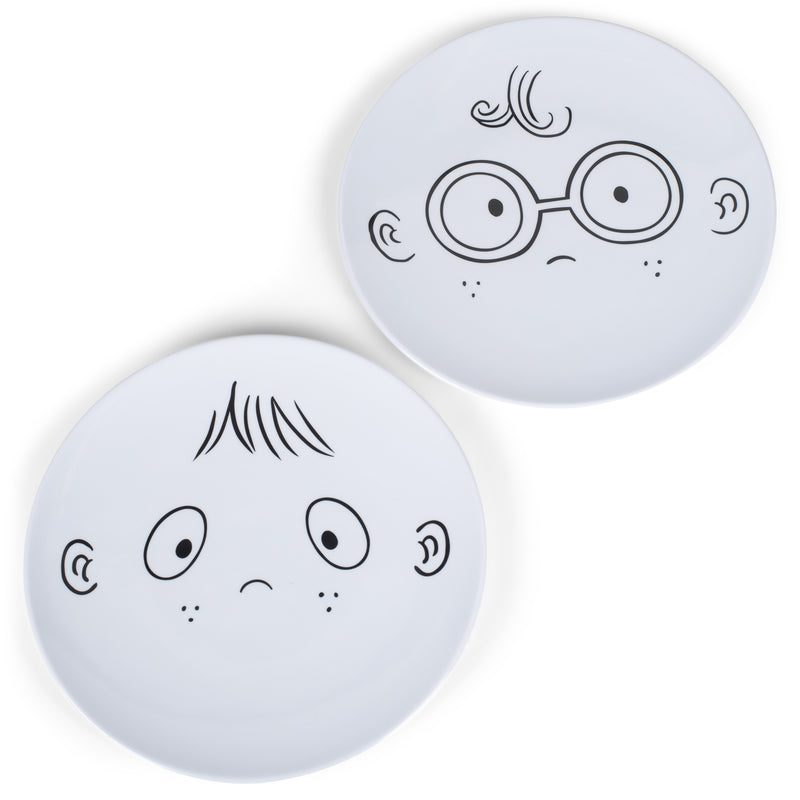 DEMDACO Food Art Face Characters 10 inch Melamine Dinner Plate Set of 2