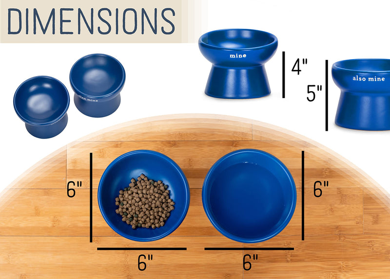 Nat & Jules Mine Also Mine Navy 6 inch Stoneware Raised Pet Food and Water Bowls Set of 2