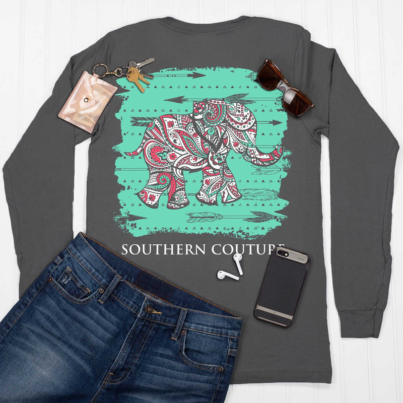 Southern Couture SC Classic Paisley The Elephant on Longsleeve Womens Classic Fit T-Shirt - Charcoal