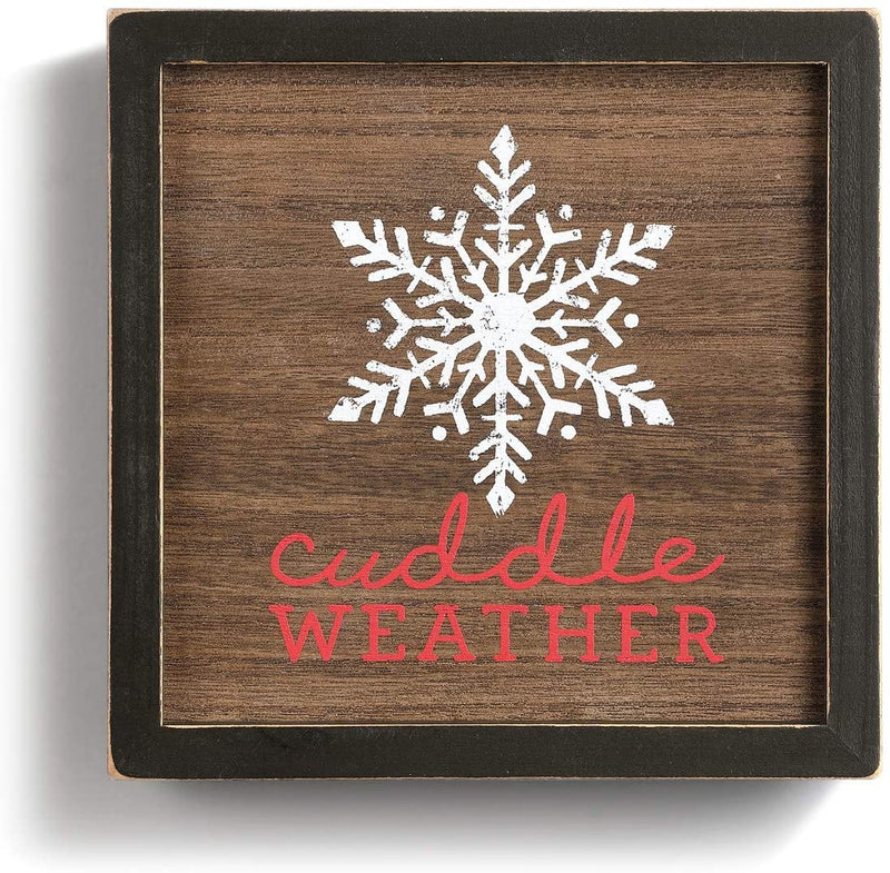 DEMDACO Cuddle Weather Natural Brown 7 x 7 Pine Wood Holiday Decorative Wall Art Sign