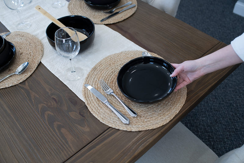 Elanze Designs Bistro Glossy Ceramic 8.5 inch Dinner Bowls Set of 4, Black