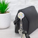 Mary Square"Be Happy Be Bright Be You" 3" x 1" Acrylic Badge Reel with Alligator Clip