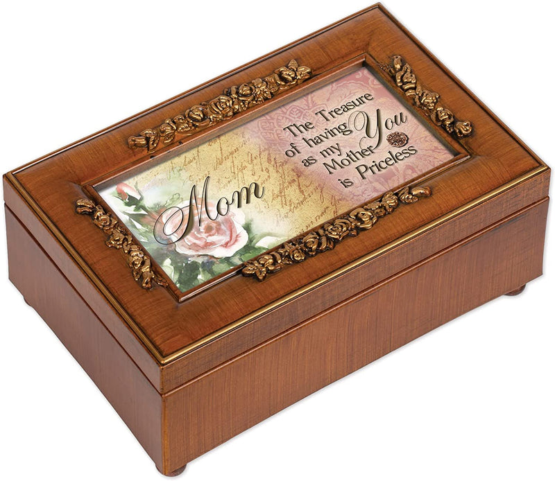 Priceless Having You as Mother Woodgrain Embossed Jewelry Music Box Plays Wind Beneath My Wings