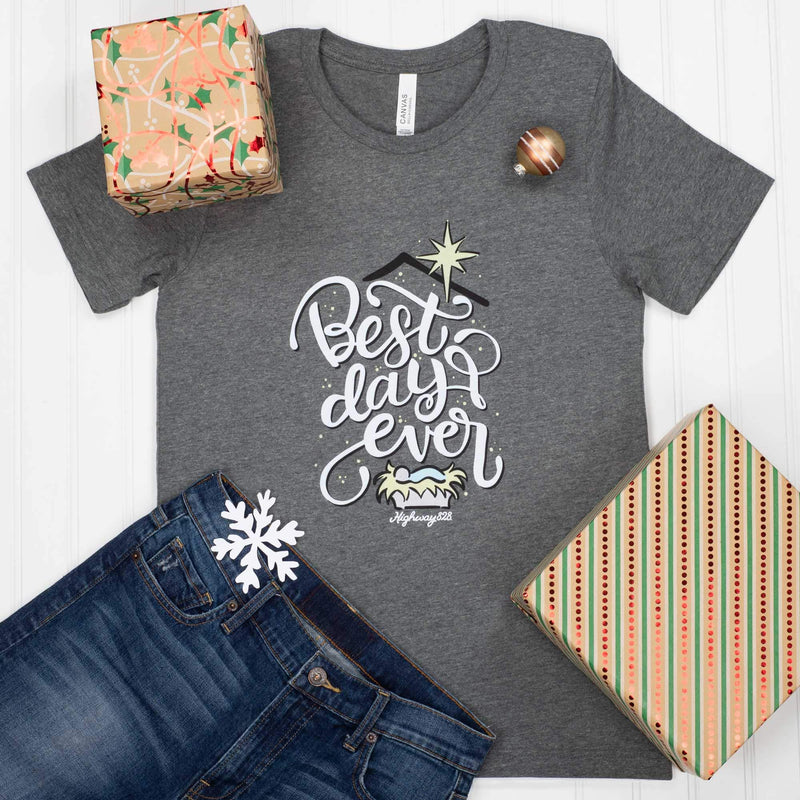 Best Day Ever Nativity Deep Heather Grey Cotton Fabric Fashion T-Shirt Small
