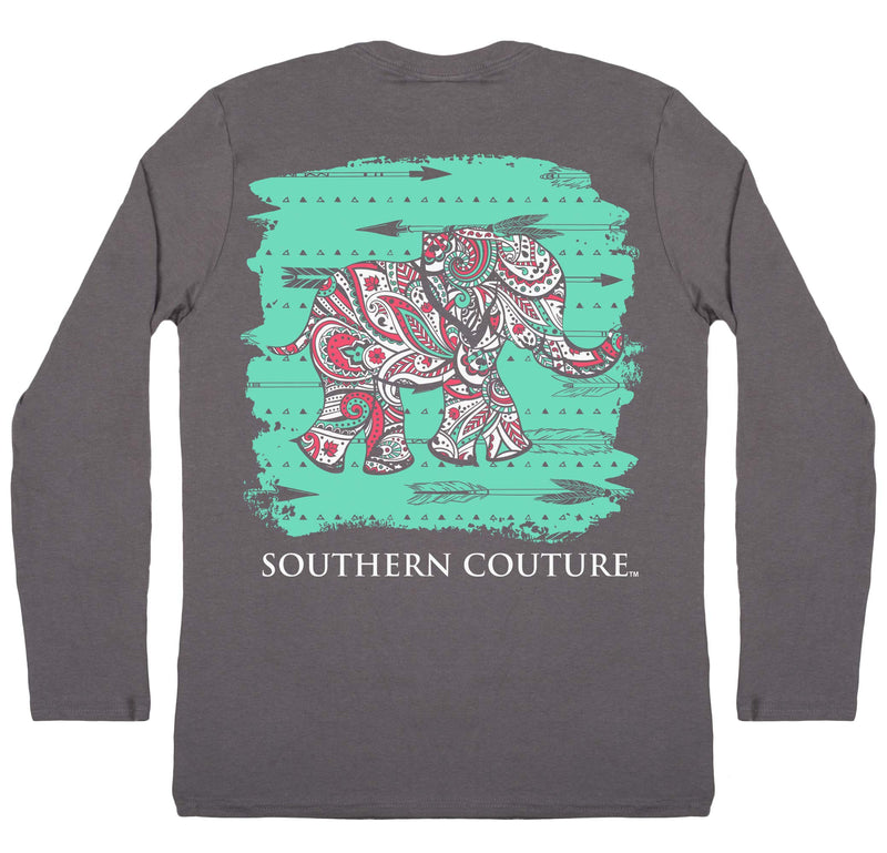 Southern Couture SC Classic Paisley The Elephant on Longsleeve Womens Classic Fit T-Shirt - Charcoal