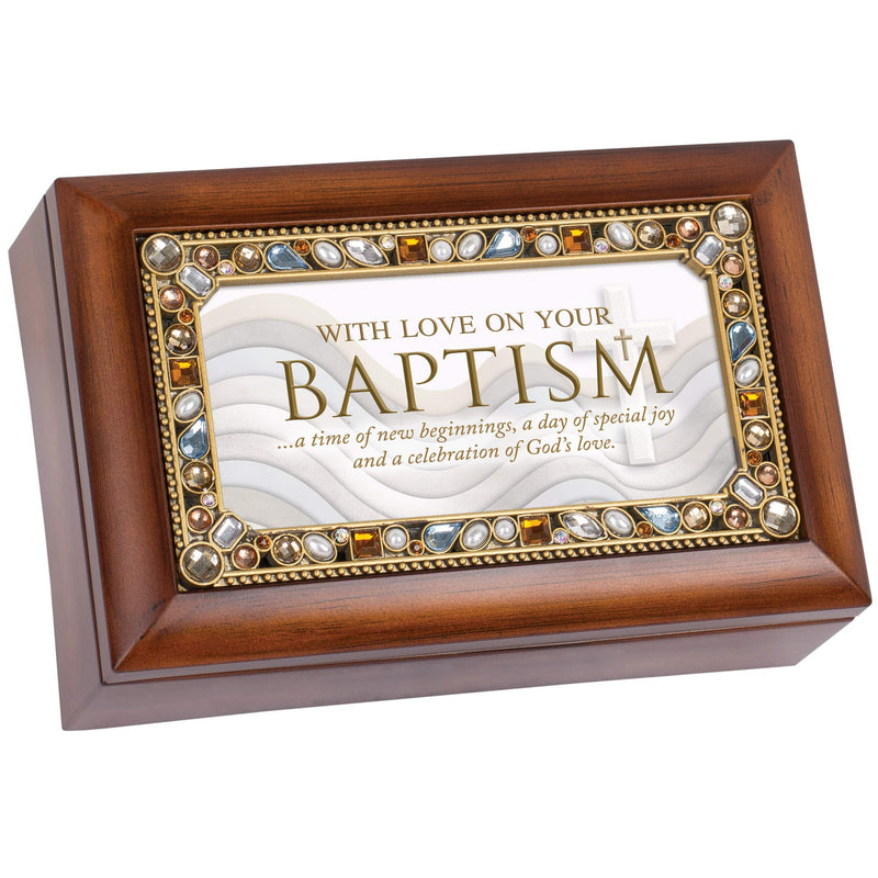 With Love Baptism Woodgrain Jeweled Music Box Plays Jesus Loves Me