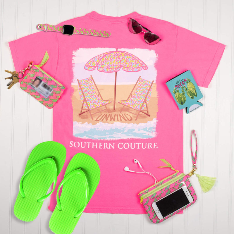 Southern Couture Unwind Beach Chair Neon Pink Cotton Fabric Comfort Fashion T-Shirt