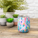 Mary Square 12oz Stainless Drink Travel Tumbler. With double walled, BPA hard plastic locking closure lid, Vacuum Insulated Stainless Steel Technology, this tumbler is amazing! (Santorini Pattern)