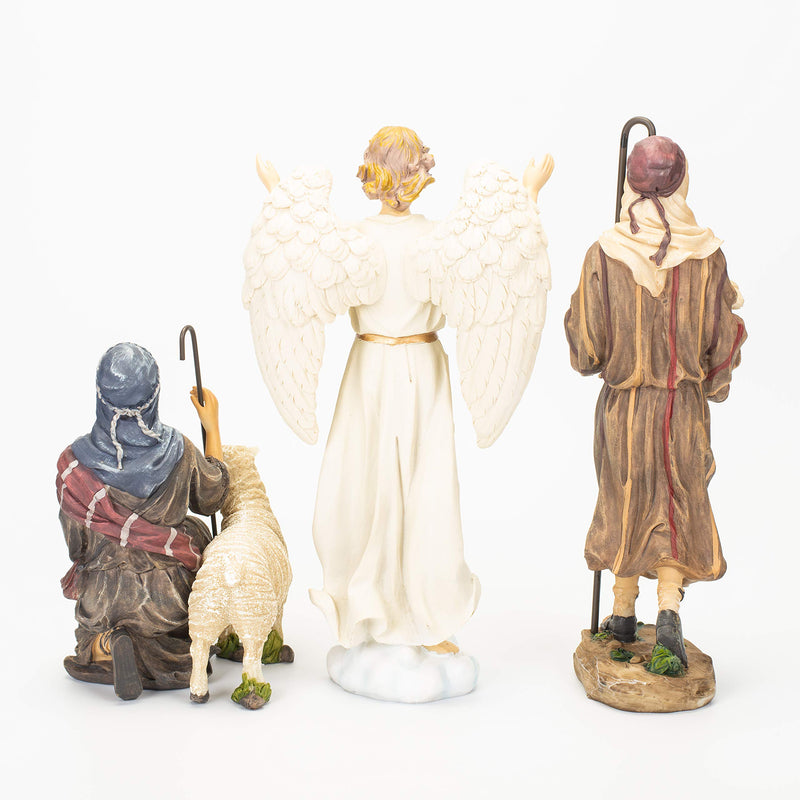 Nativity Shepherds and Angel for Three Kings Gifts 10 inch Christmas Nativity Set