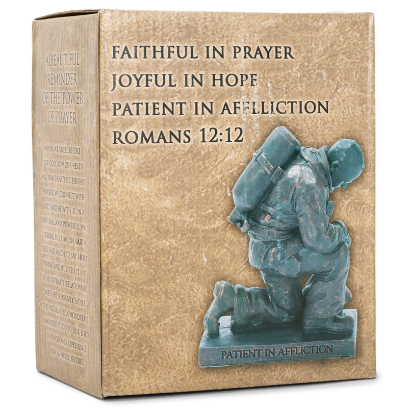 Dicksons Joyful in Hope Praying Firefighter 5 inch Gray Resin Stone Table Top Figurine