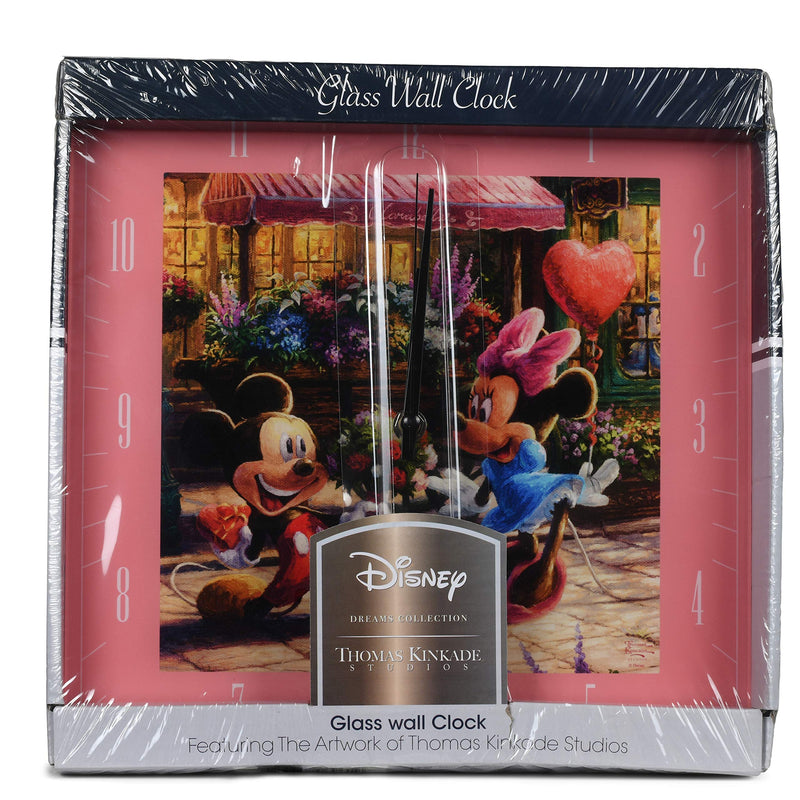 Mark Feldstein & Associates Sweetheart Caf√© Mickey Minnie Disney Kinkade Pink 11 inch Glass Square Wall Clock