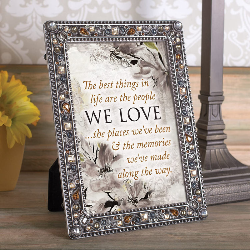 People Love Places And Memories Jeweled Pewter Colored 5 x 7 Easel Back Photo Frame