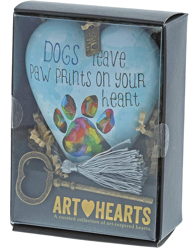 DEMDACO Dogs Leave Paw Prints On Your Heart Rainbow Sky Blue 4 x 3 Heart Shaped Resin Keepsake Art Hearts Decoration with Key and Tassel