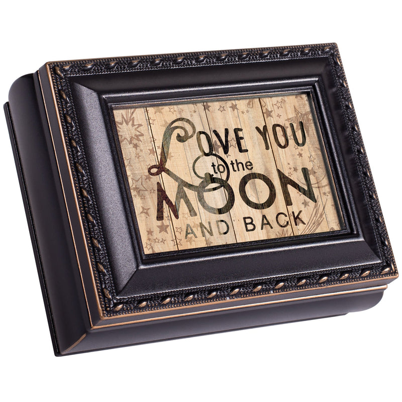 Love You To The Moon Black Rope Trim 4.5 x 3.5 Tiny Square Jewelry Keepsake Box