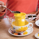 DEMDACO Dean Crouser Sunflower Watercolor Sunshine Yellow 14 ounce Ceramic Stoneware Tea Pot Set