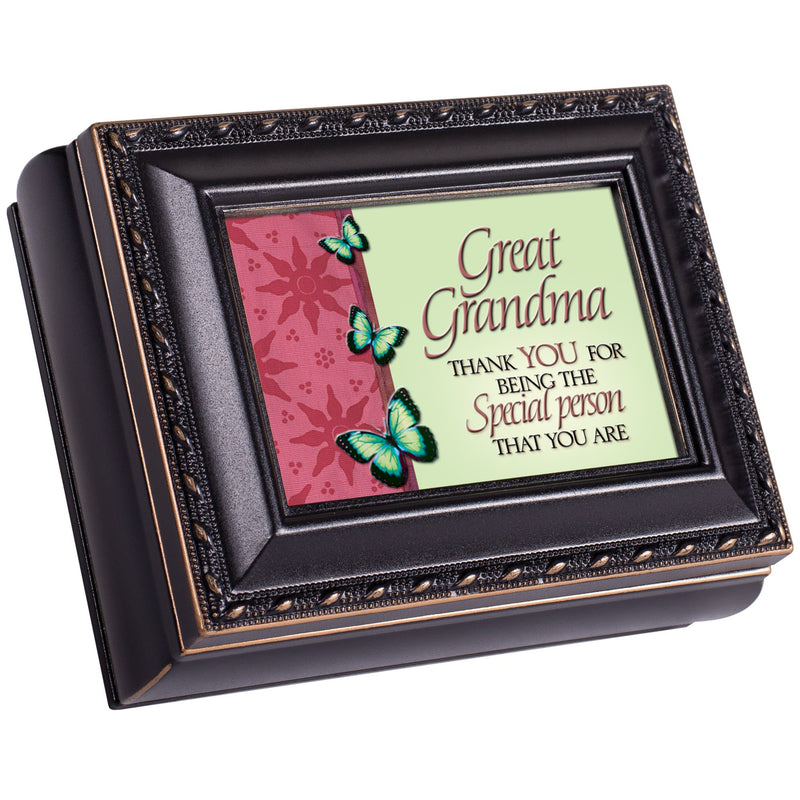 Great Grandma Special Black Rope Trim 4.5 x 3.5 Tiny Square Jewelry Keepsake Box
