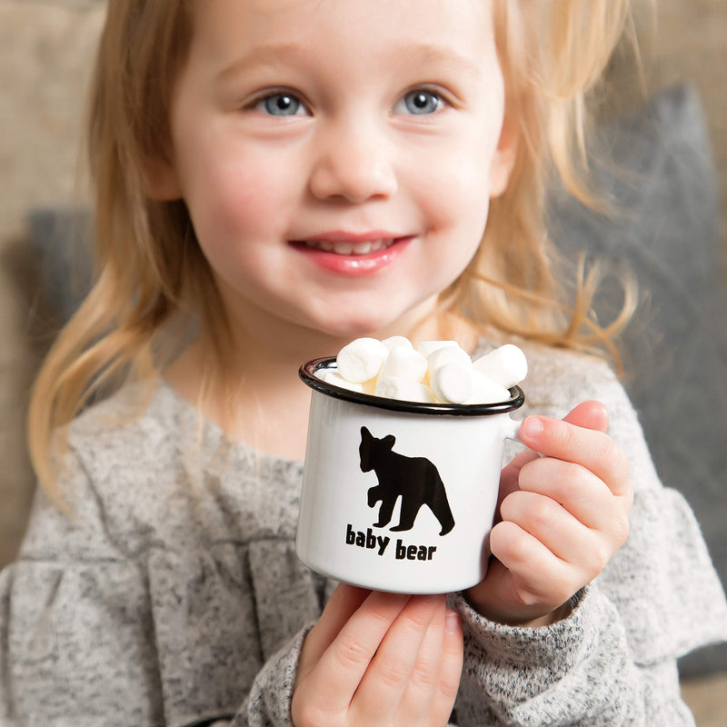 Papa Mama and Baby Bear White 10 and 5 ounce Metal Enamelware Mugs Set of 3