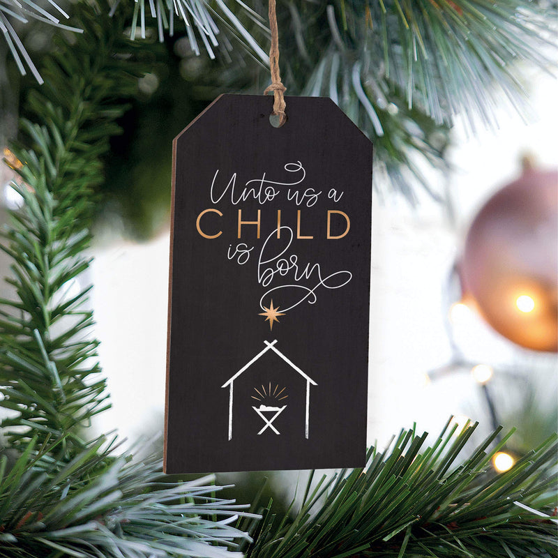 P. Graham Dunn Unto Us A Child is Born Nativity Black 3.5 x 2 MDF Wood Holiday Hanging Ornament