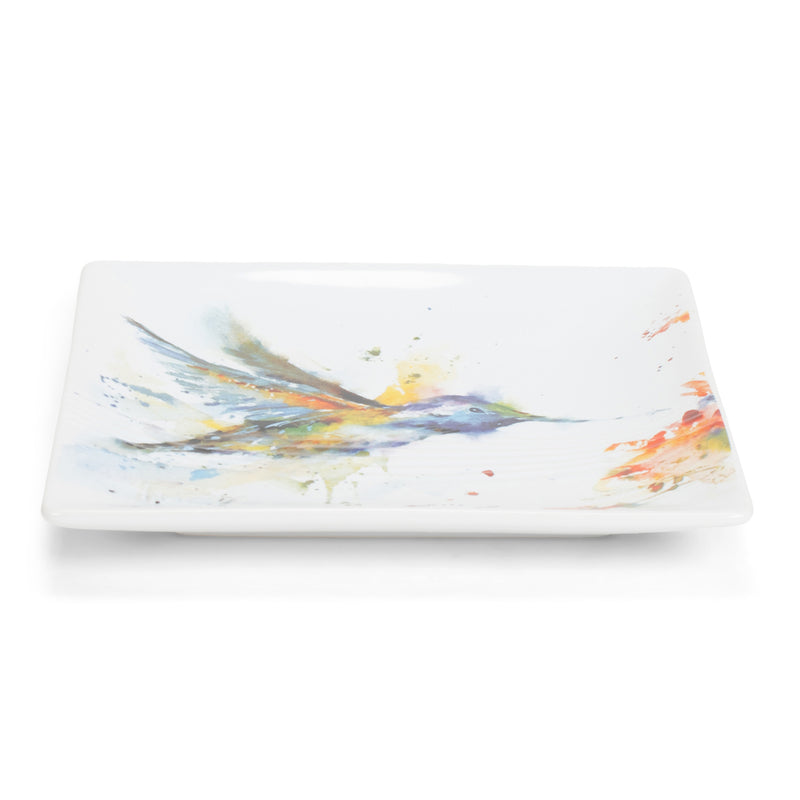 Dean Crouser Hummingbird Watercolor Blue On White 7 x 7 Glossy Stoneware Snack Plate