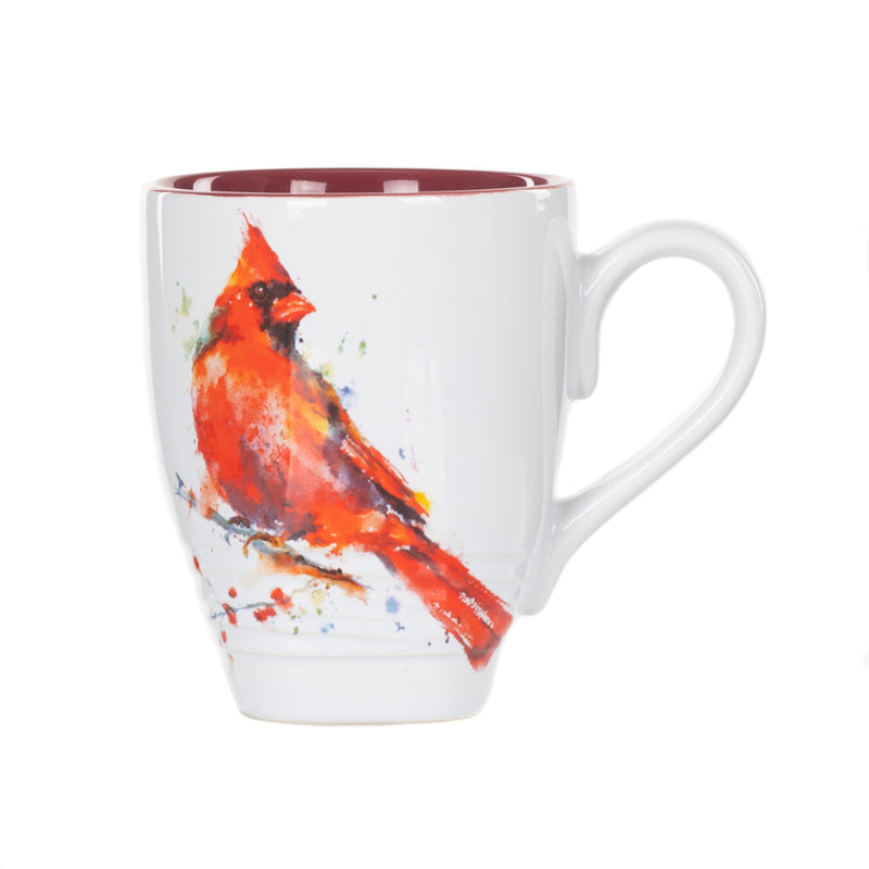 Dean Crouser Cardinal Watercolor Red On White 16 Ounce Glossy Stoneware Mug With Handle