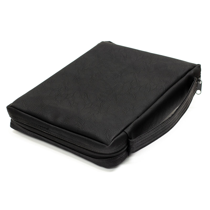 Soft Black Embossed Cross with Front Pocket Leather Look Bible Cover with Handle, X-Large