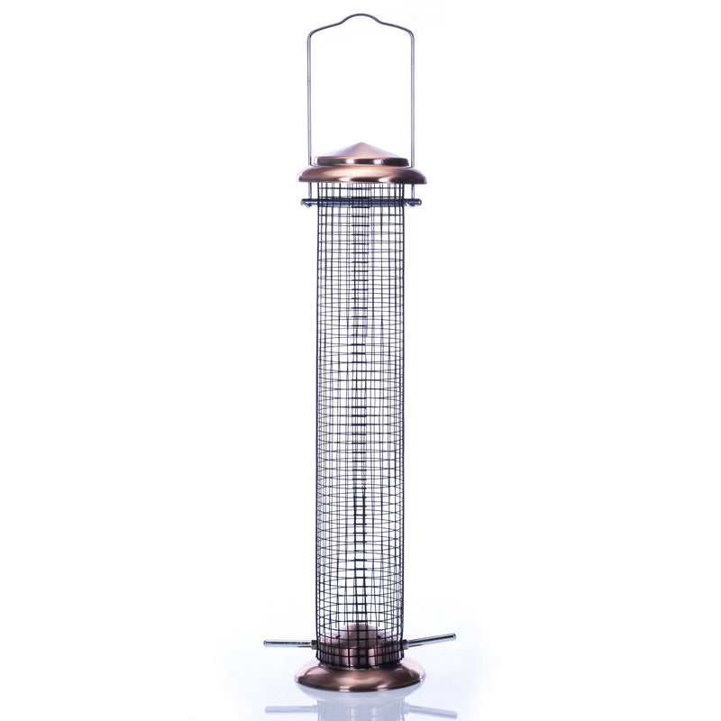 Front view of Hanging Copper Finish Weather Resistant 1 Lb. Metal Mesh Nut Bird Feeder