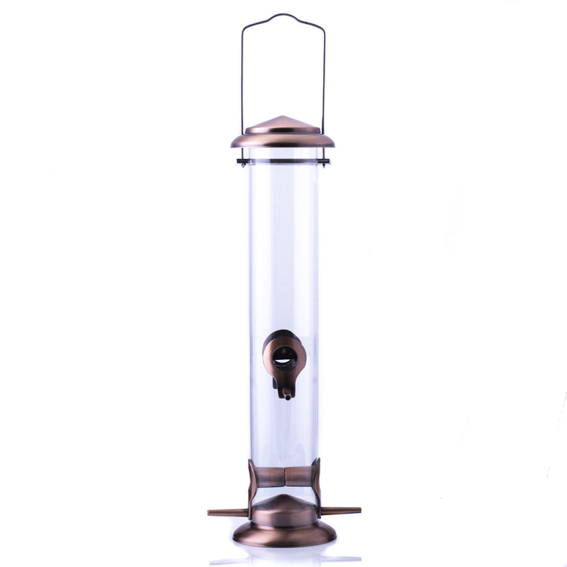 Front view of Hanging Copper Finish Weather Resistant 1 Lb. Bird Seed Feeder