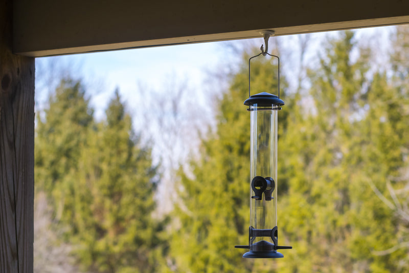 15 inch Matte Black Weather Resistant 1 Lb. Outdoor Hanging Bird Seed Feeder