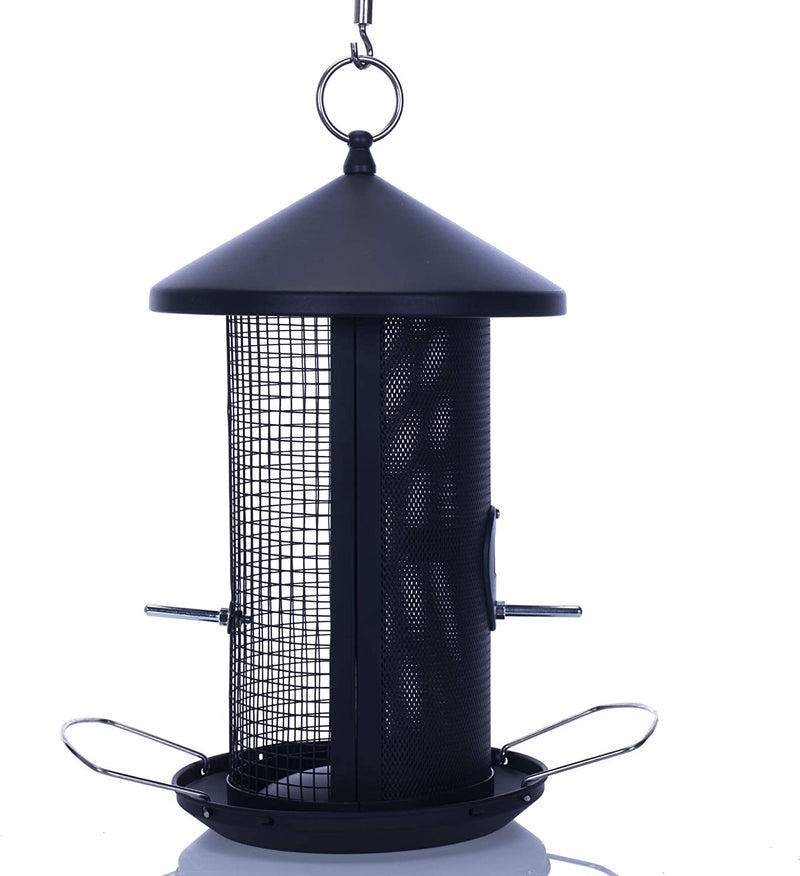 Front view of Matte Black Heavy Duty Mesh Metal 3 Lb. Dual Nut and Seed Bird Feeder