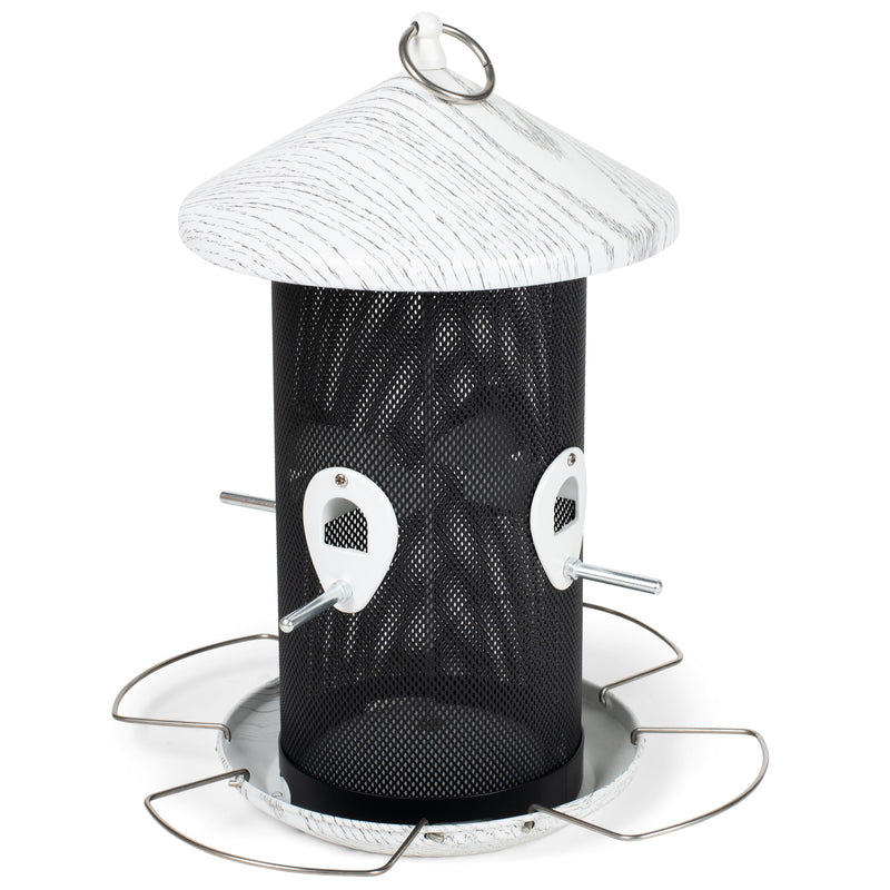 Front view of Hanging Whitewashed Finish Heavy Duty Mesh Metal 3 Lb. Bird Feeder