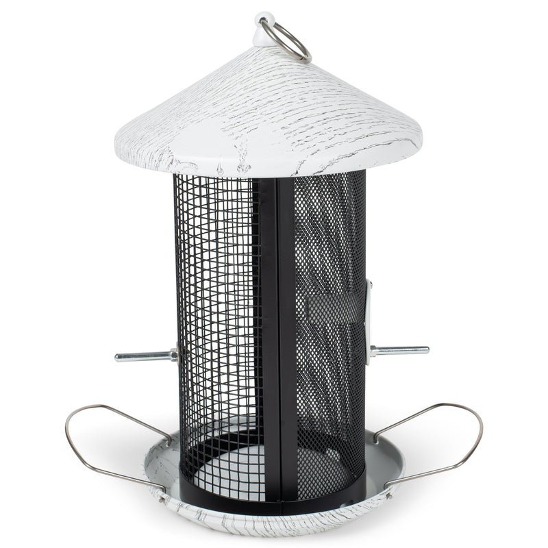 Front view of Hanging Whitewashed Finish Heavy Duty Mesh Metal 3 Lb. Bird Feeder