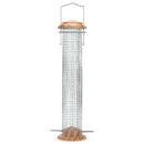 Front view of Hanging Natural Woodgrain Finish Heavy Duty Mesh Metal 1 Lb. Nut Bird Feeder