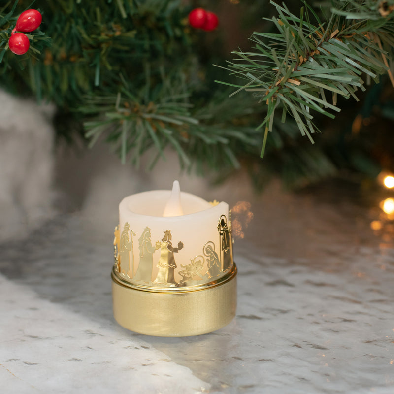 Dicksons Sentimental Goldtone Nativity 2 inch Metal Decorative Candleholder