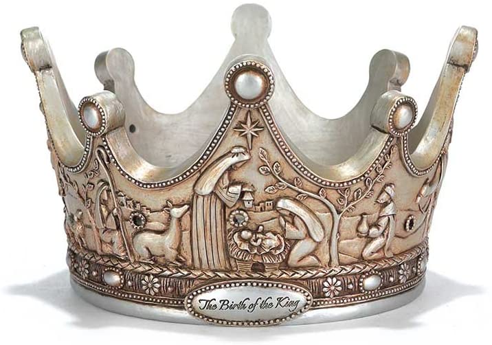 Dicksons The Birth of The King Crown Brushed Silver Tone 7 x 5 Resin Christmas Advent Candle Holder