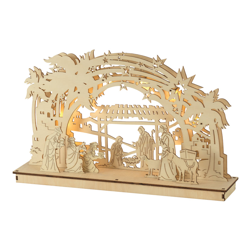 Dicksons Natural Brown Nativity Manger LED 11 x 17 Plywood Decorative Tabletop Figurine