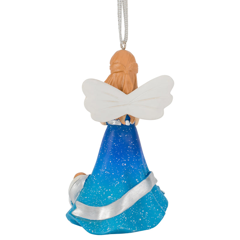 Dicksons Nativity Angel and Baby Jesus Sky Blue 4 inch Resin Stone Christmas Ornament