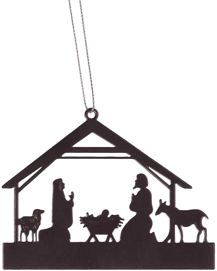 Dicksons Holy Family and Animal Friends Silhouette 4 x 3 Metal Christmas Nativity Ornament